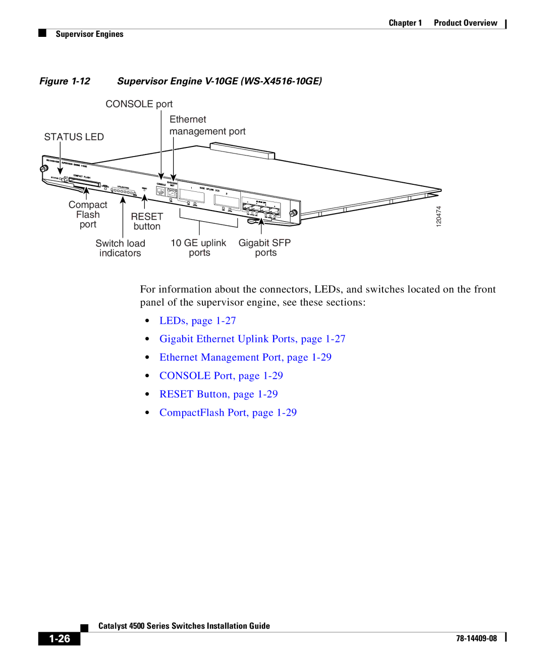 Cisco Systems 4500 manual Supervisor Engine V-10GE WS-X4516-10GE 