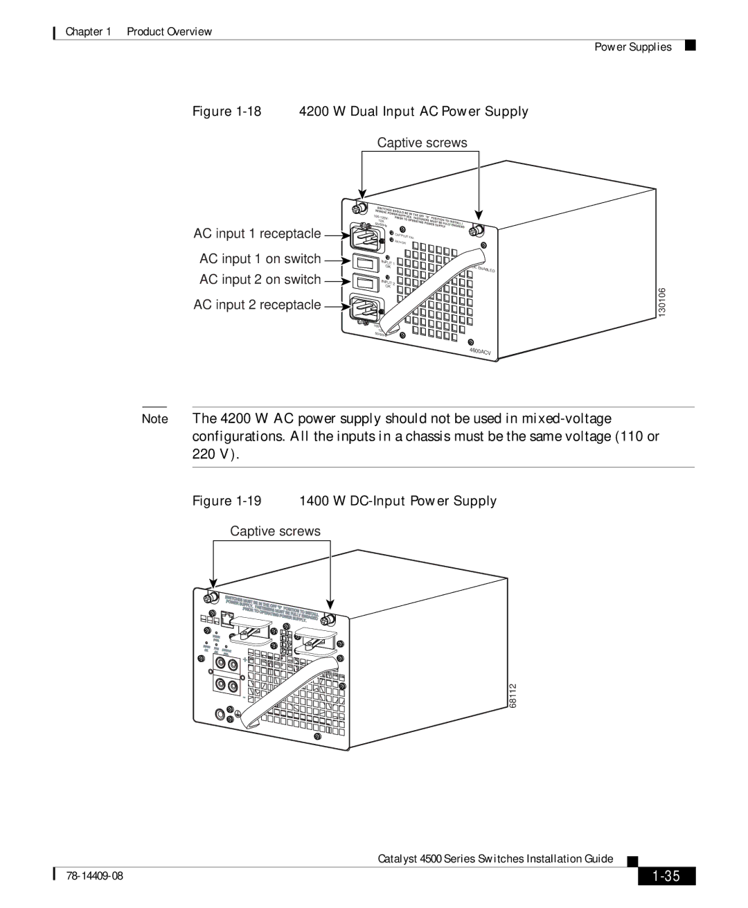 Cisco Systems 4500 manual 18 4200 W Dual Input AC Power Supply 