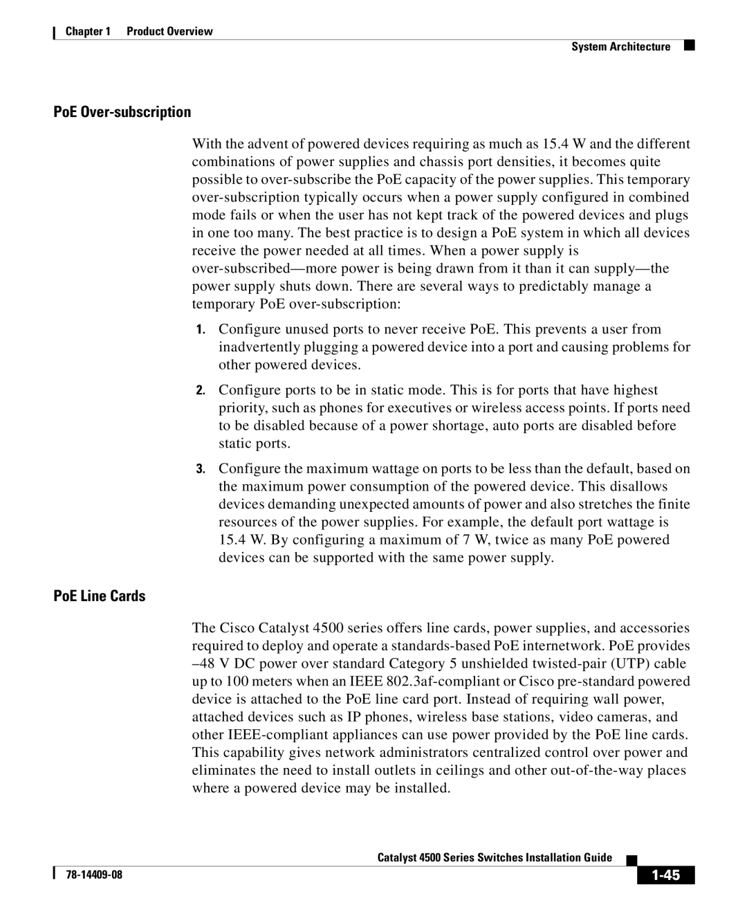 Cisco Systems 4500 manual PoE Over-subscription 