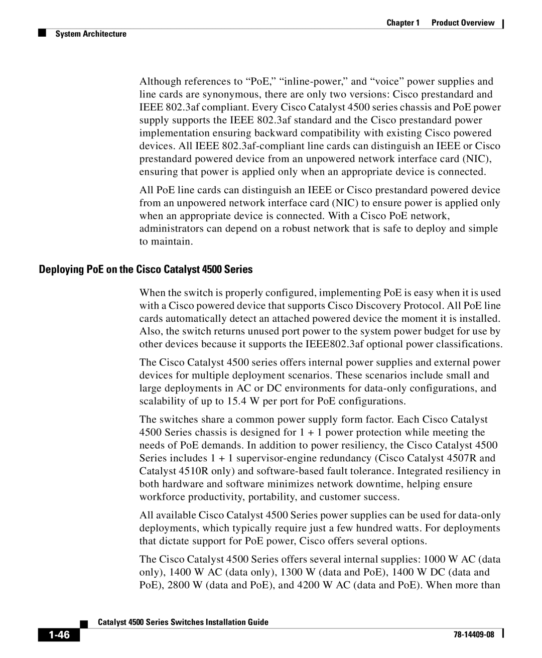 Cisco Systems manual Deploying PoE on the Cisco Catalyst 4500 Series 