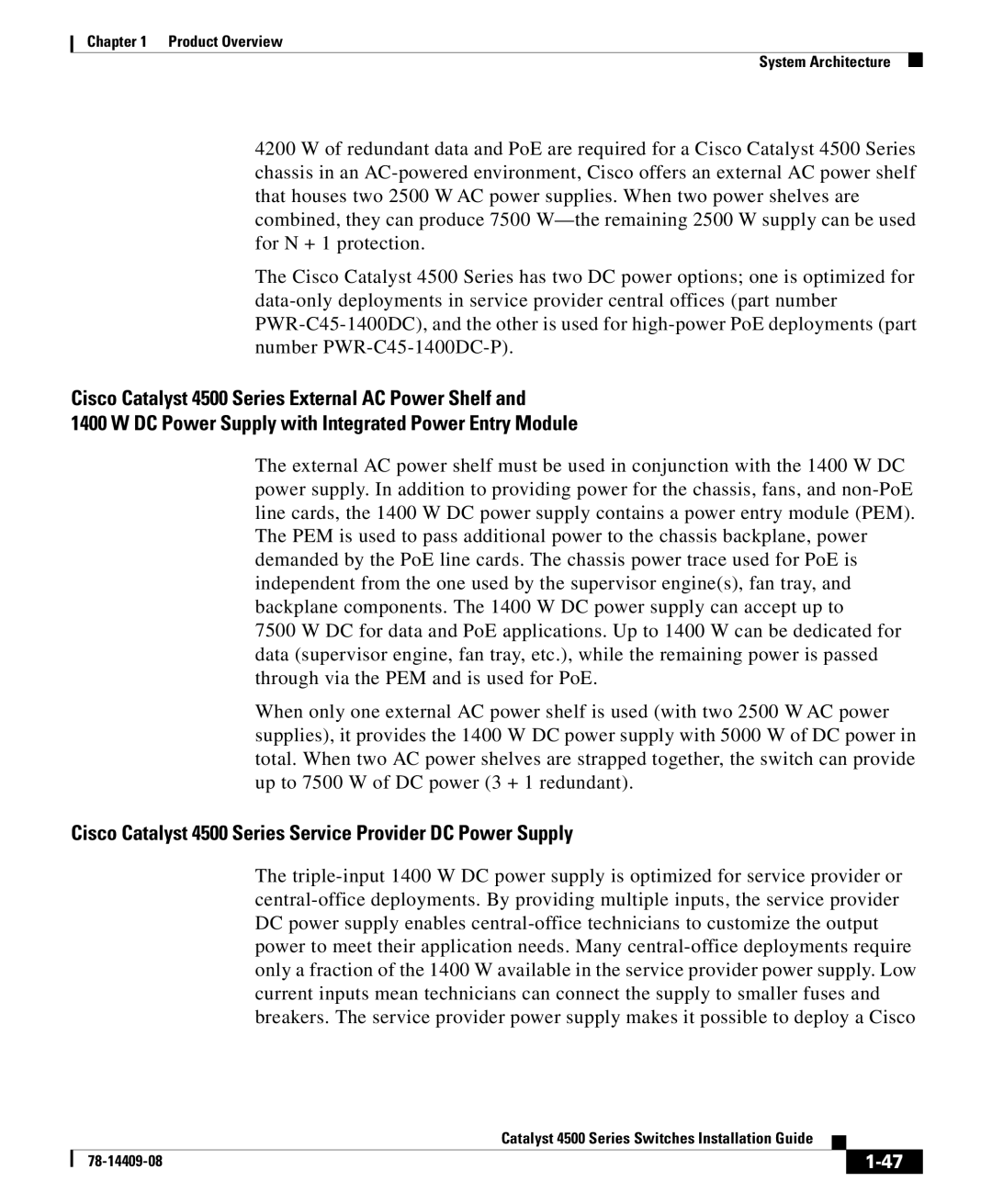 Cisco Systems manual Cisco Catalyst 4500 Series Service Provider DC Power Supply 