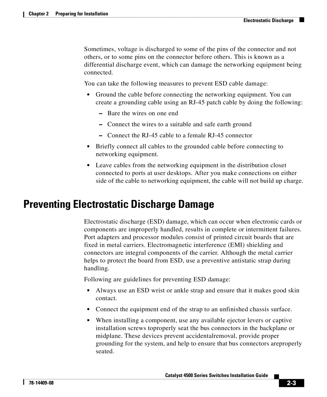 Cisco Systems 4500 manual Preventing Electrostatic Discharge Damage 