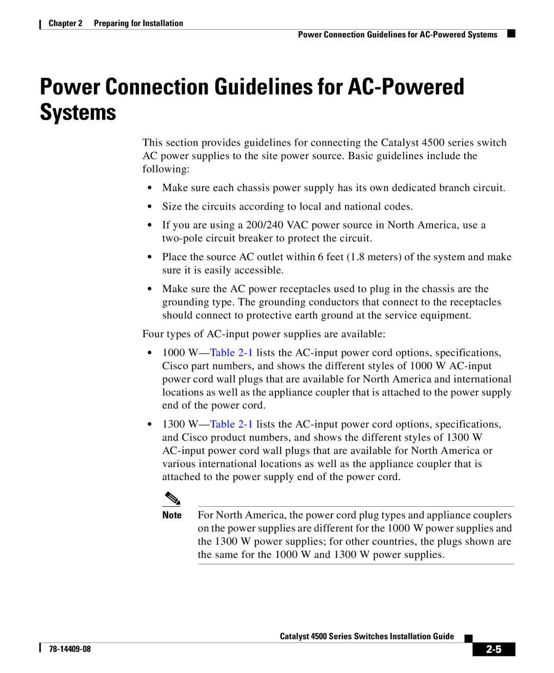 Cisco Systems 4500 manual Power Connection Guidelines for AC-Powered Systems 