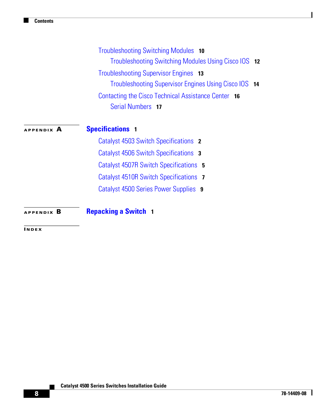 Cisco Systems 4500 manual Serial Numbers Specifications 