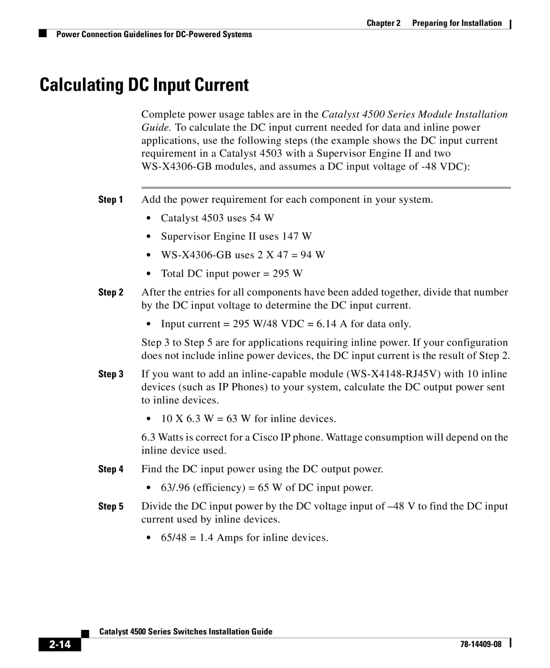 Cisco Systems 4500 manual Calculating DC Input Current 