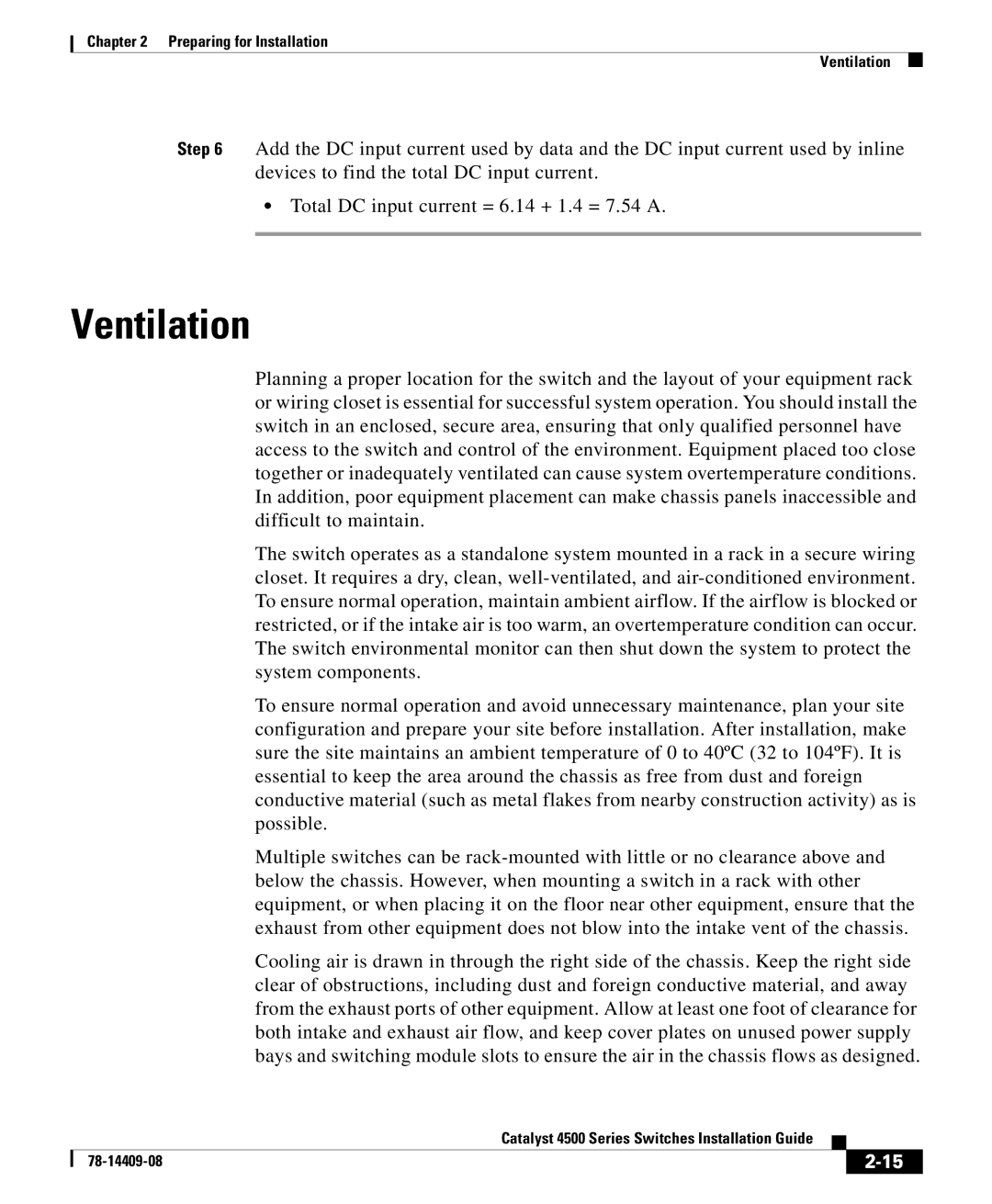 Cisco Systems 4500 manual Ventilation 