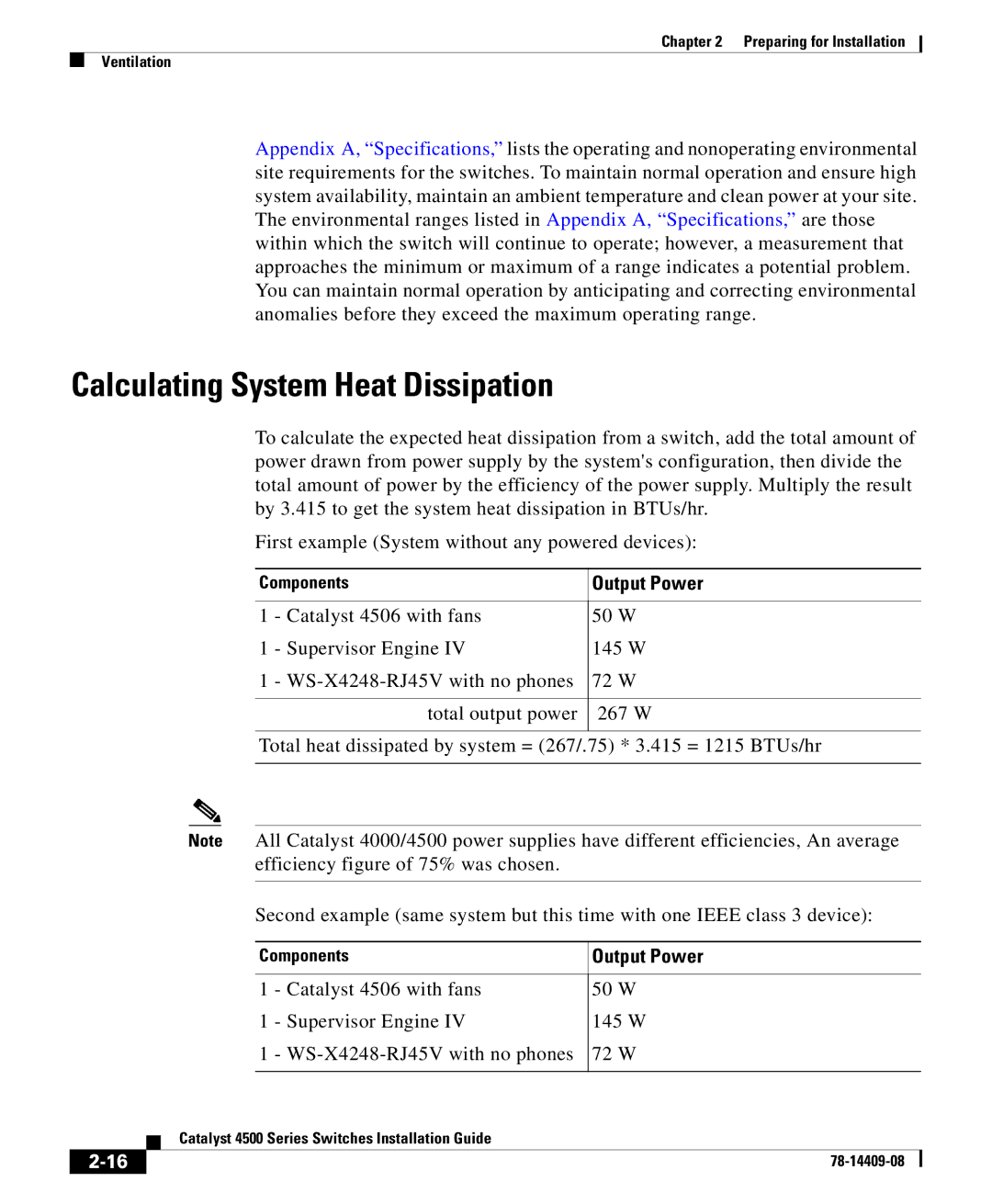 Cisco Systems 4500 manual Calculating System Heat Dissipation, Output Power 