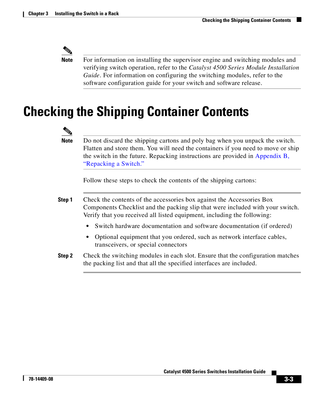 Cisco Systems 4500 manual Checking the Shipping Container Contents 