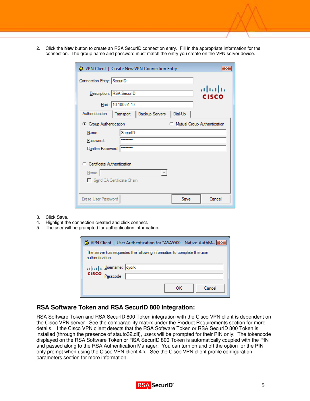 Cisco Systems and 5.0.02.0090, 4.6, 4.8 manual RSA Software Token and RSA SecurID 800 Integration 