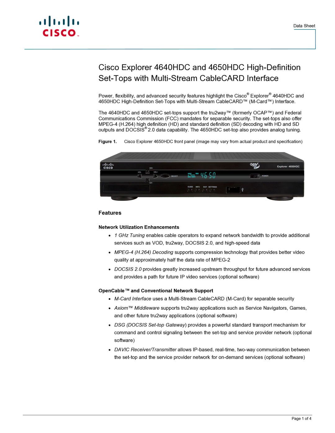 Cisco Systems 4640HDC manual Features, Network Utilization Enhancements, OpenCable and Conventional Network Support 