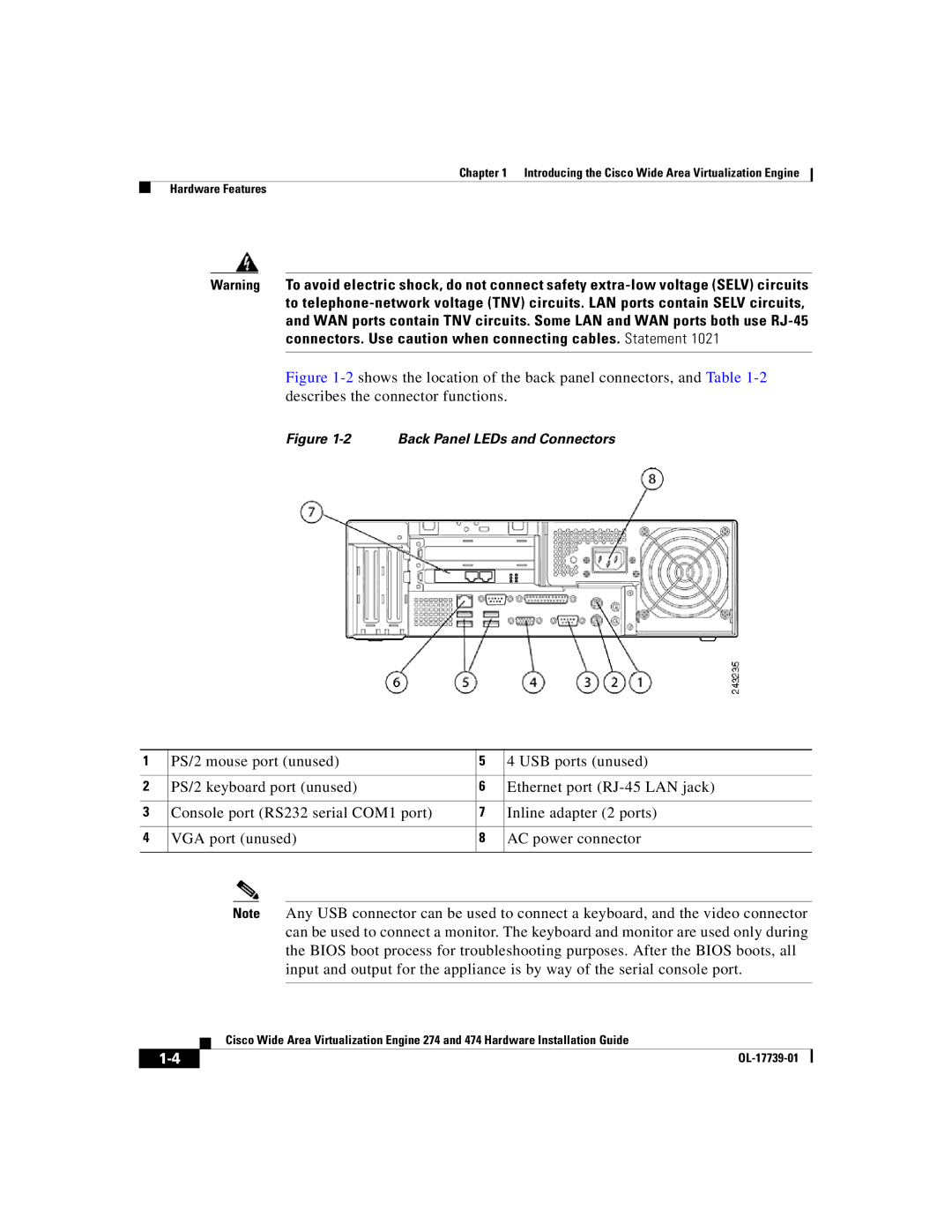 Cisco Systems 474, 274 manual Back Panel LEDs and Connectors 