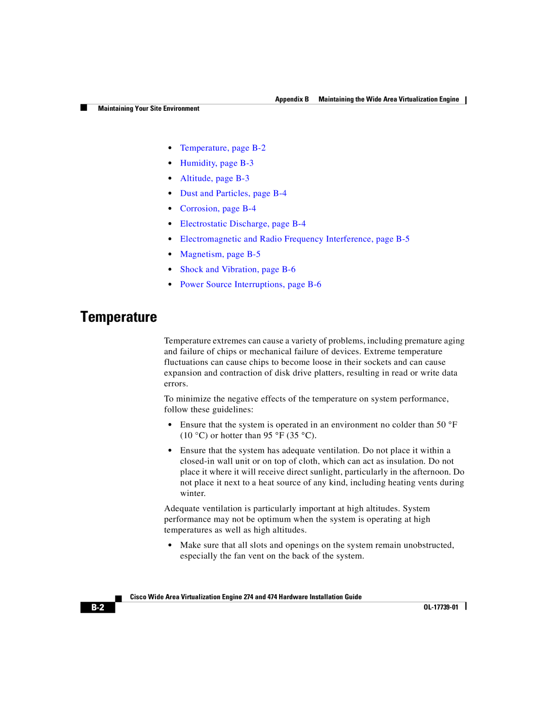 Cisco Systems 474, 274 manual Temperature 