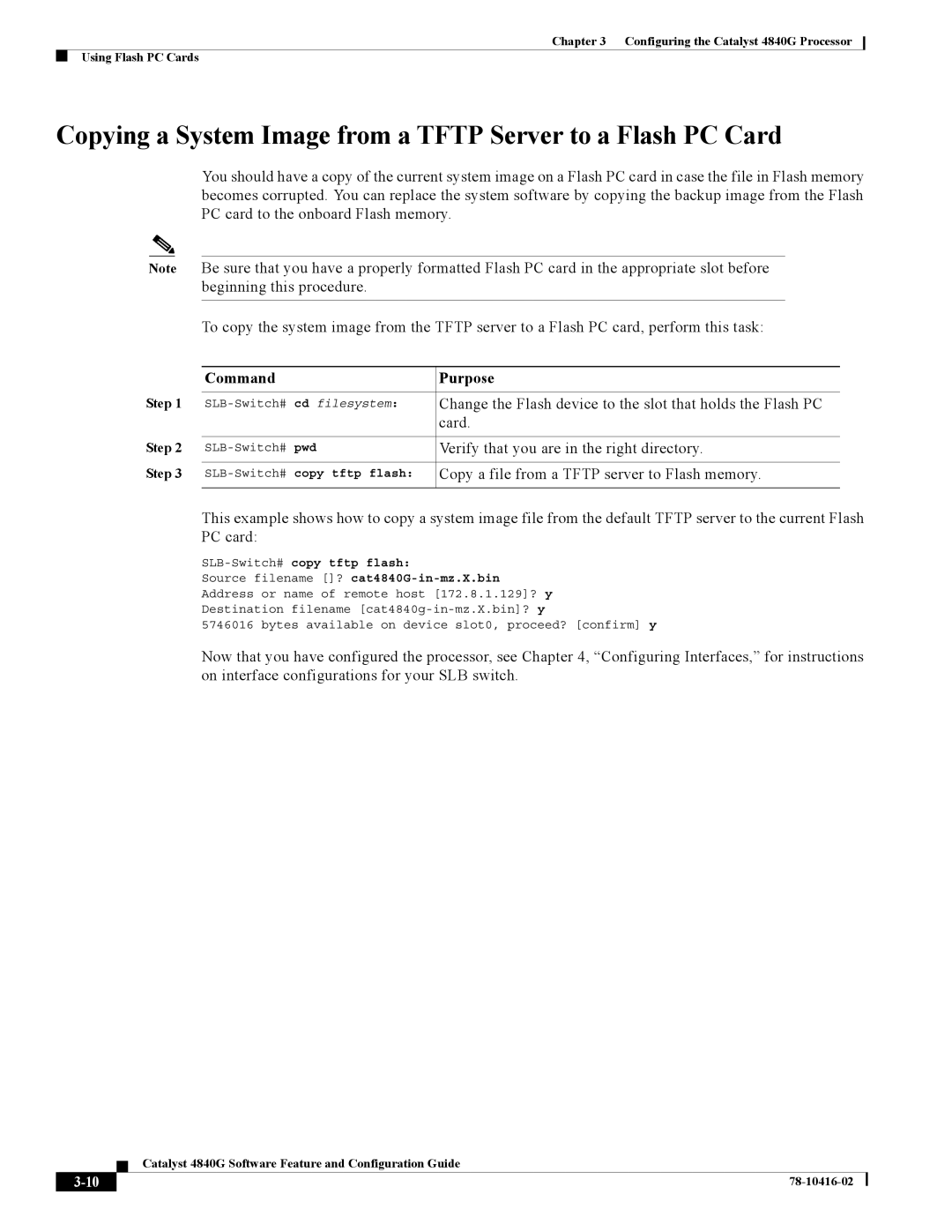 Cisco Systems 4840G appendix Verify that you are in the right directory, Copy a file from a Tftp server to Flash memory 