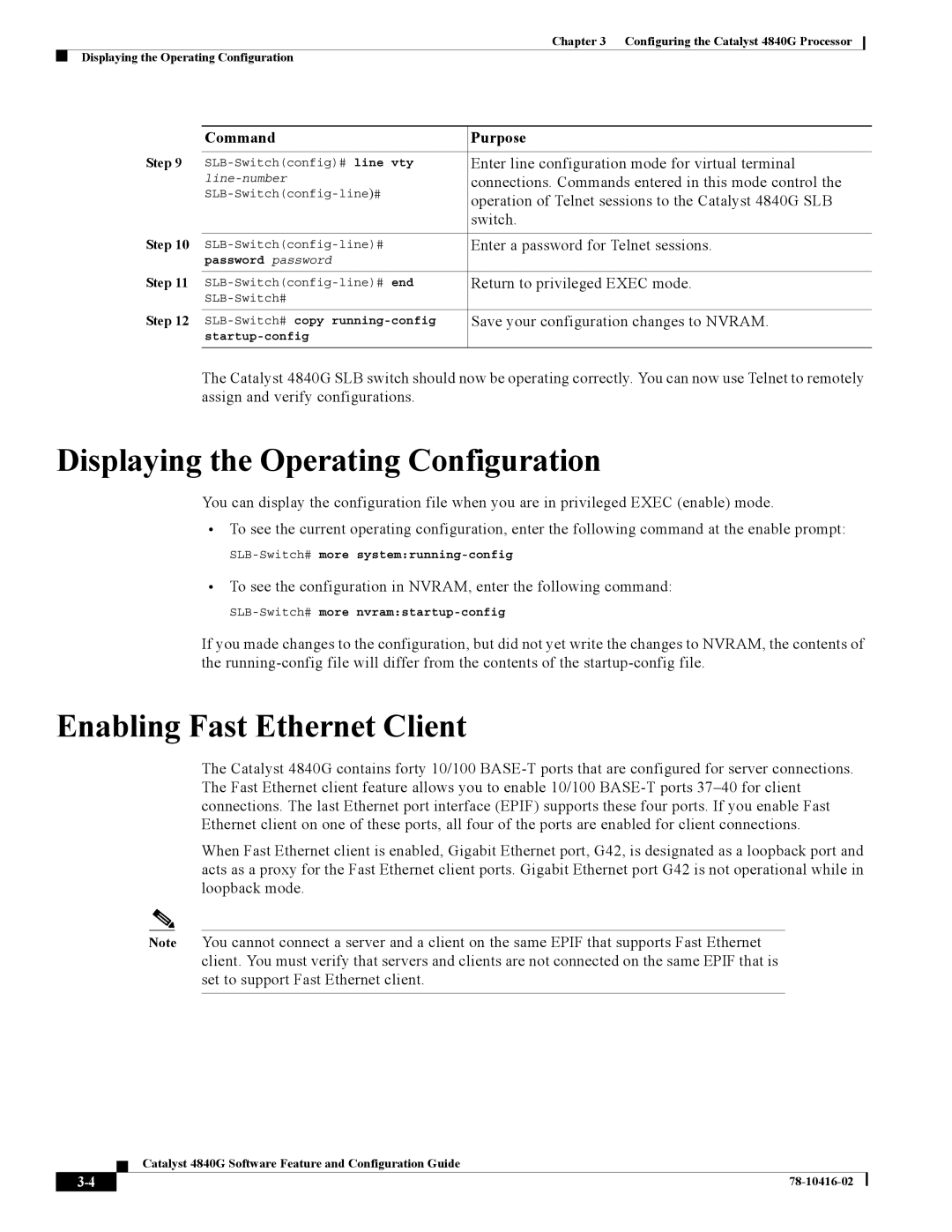 Cisco Systems 4840G appendix Displaying the Operating Configuration, Enabling Fast Ethernet Client 