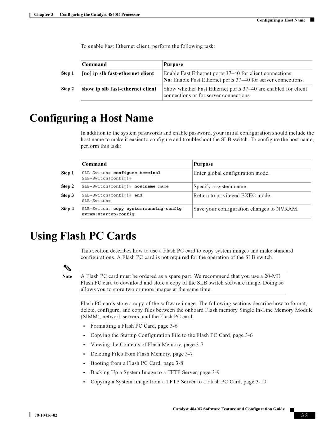 Cisco Systems 4840G appendix Configuring a Host Name, Using Flash PC Cards 