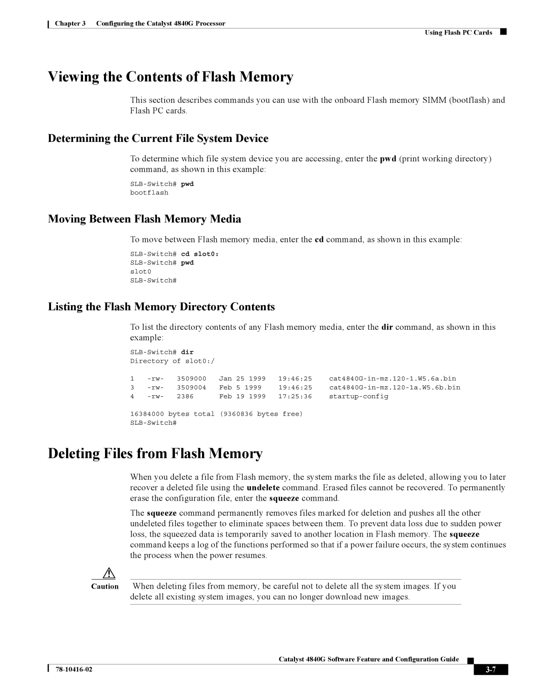 Cisco Systems 4840G appendix Viewing the Contents of Flash Memory, Deleting Files from Flash Memory 