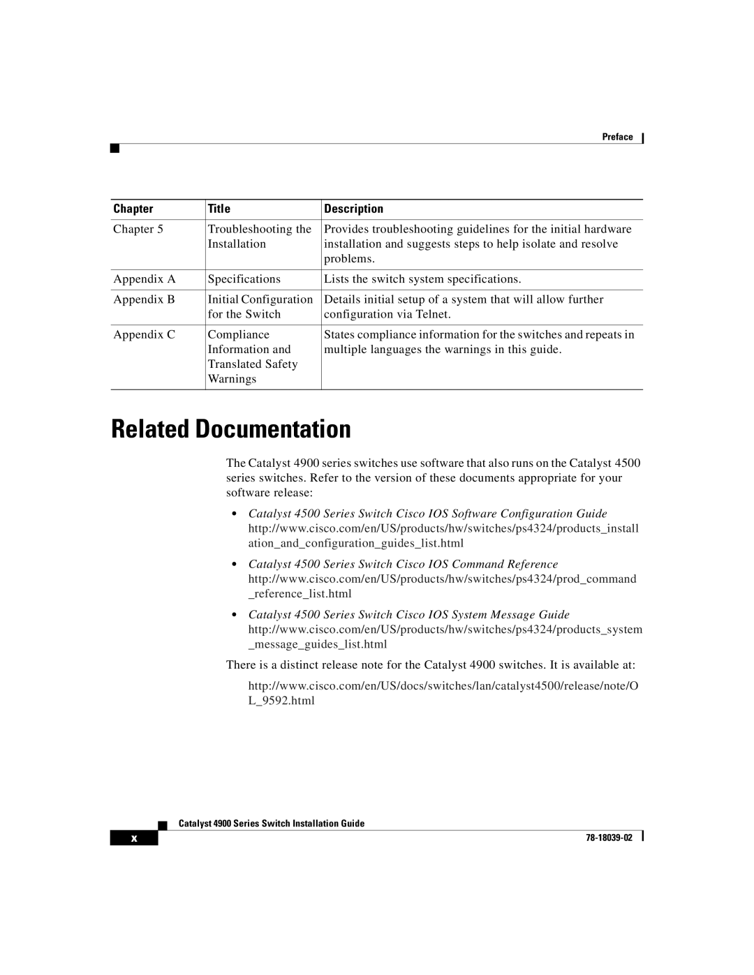 Cisco Systems 4900 Series manual Related Documentation 