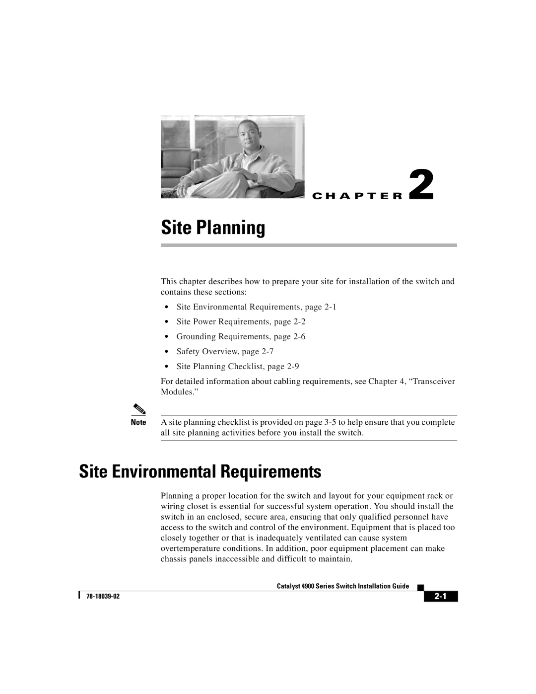 Cisco Systems 4900 Series manual Site Planning, Site Environmental Requirements 