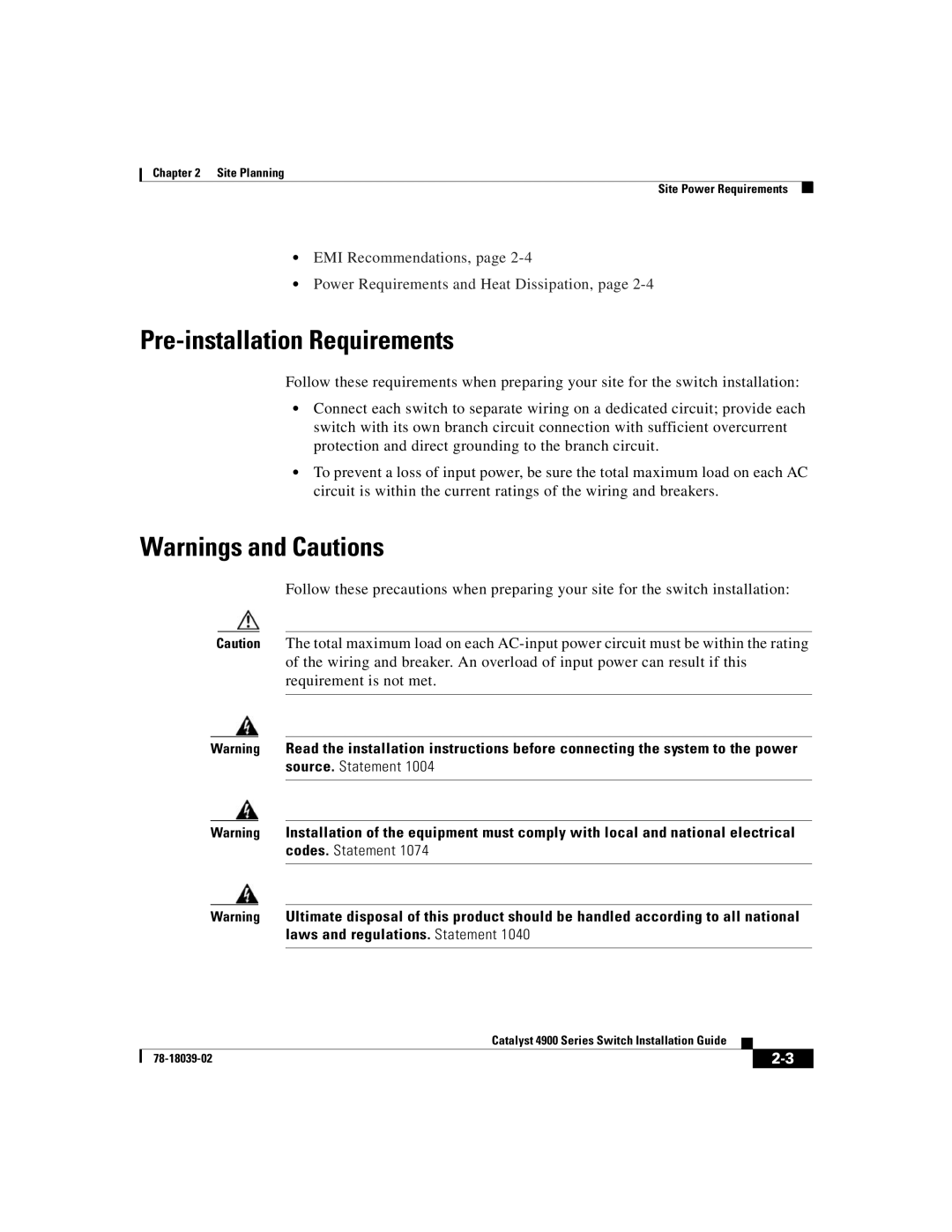 Cisco Systems 4900 Series manual Pre-installation Requirements 