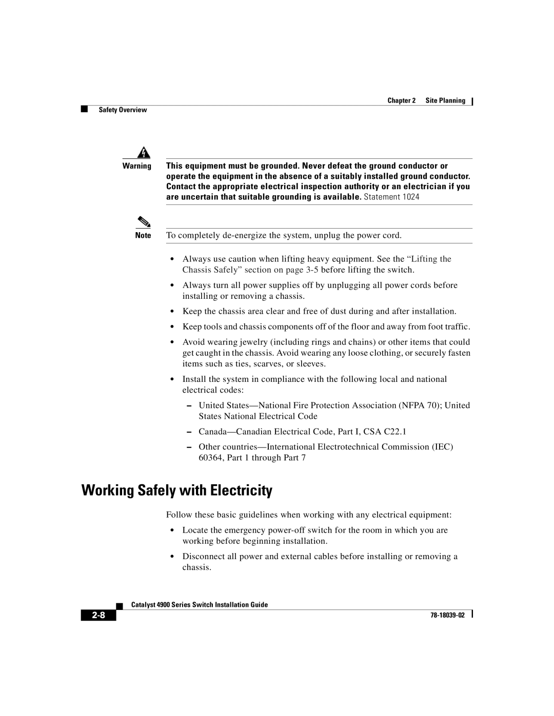 Cisco Systems 4900 Series manual Working Safely with Electricity 