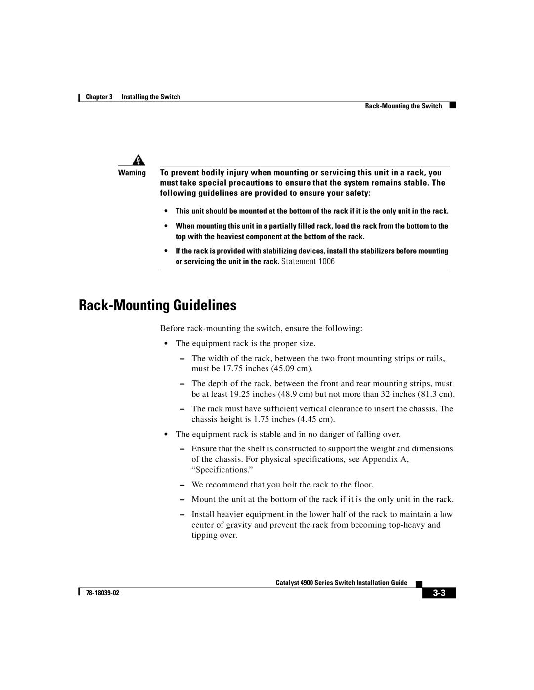 Cisco Systems 4900 Series manual Rack-Mounting Guidelines 