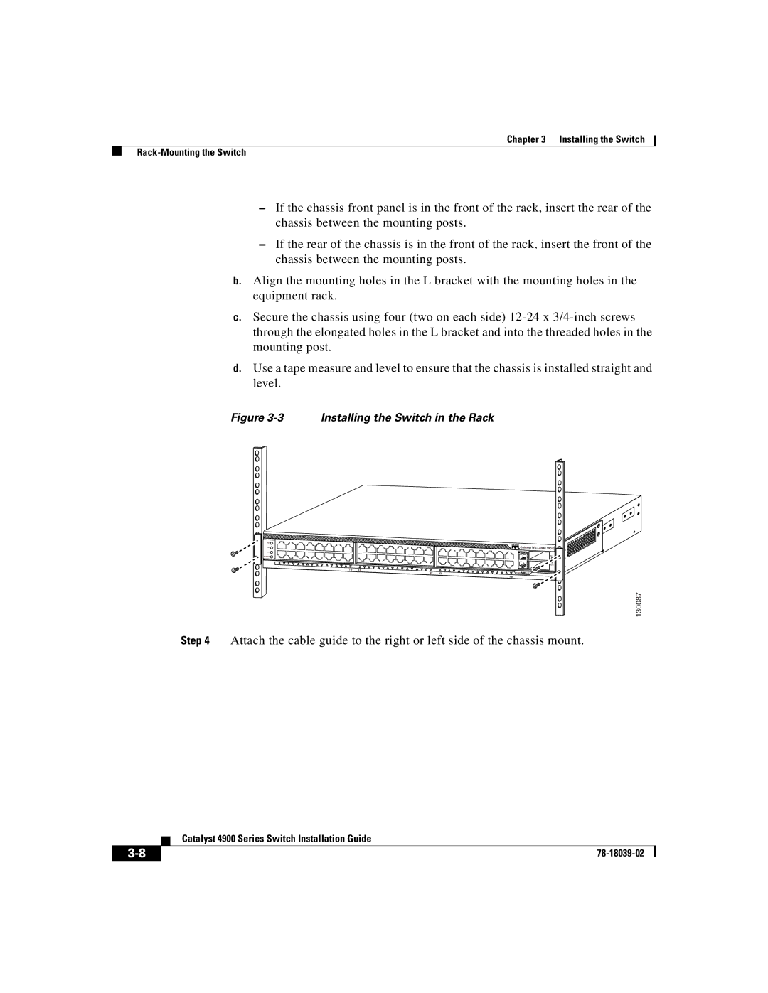 Cisco Systems 4900 Series manual Installing the Switch in the Rack 