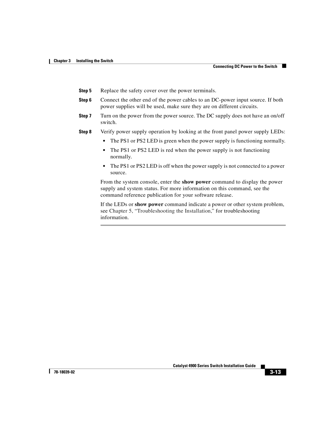 Cisco Systems 4900 Series manual Installing the Switch Connecting DC Power to the Switch 