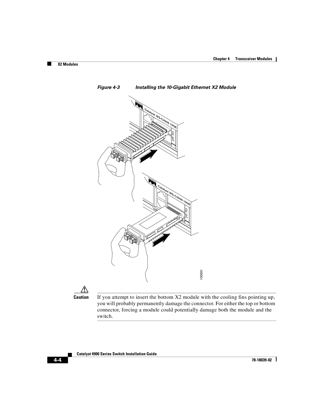 Cisco Systems 4900 Series manual Installing the 10-Gigabit Ethernet X2 Module 