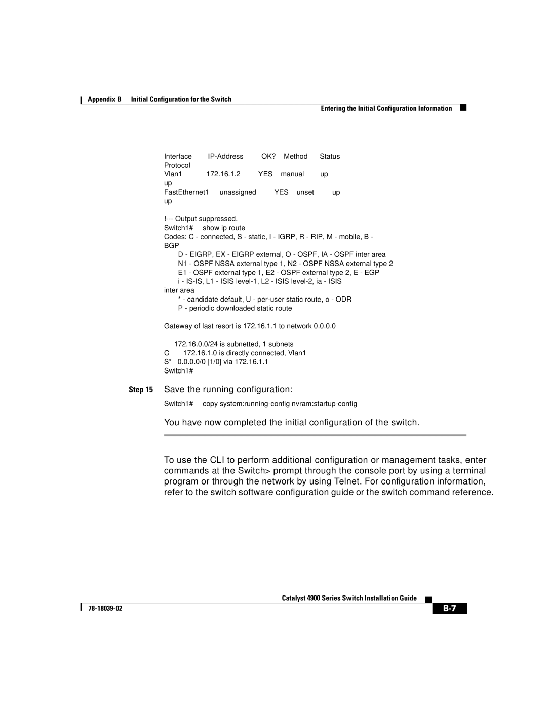 Cisco Systems 4900 Series manual Save the running configuration 