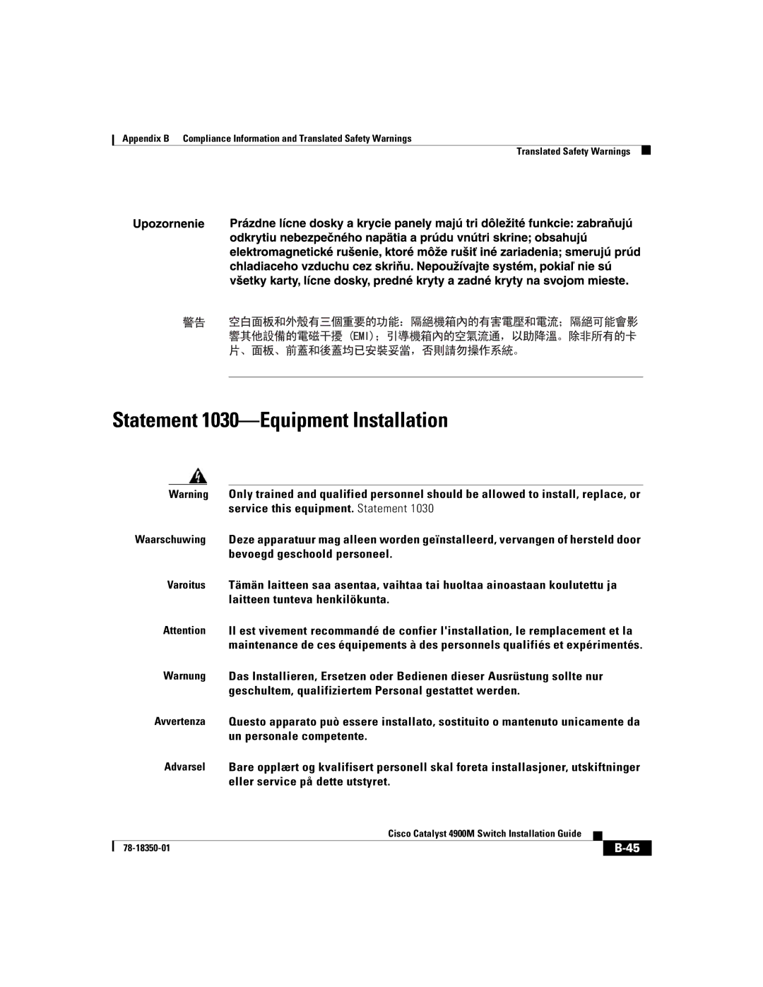 Cisco Systems 4900M manual Statement 1030-Equipment Installation 