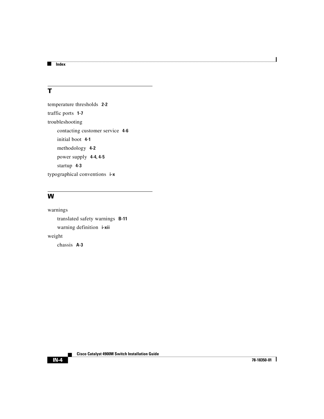 Cisco Systems 4900M manual IN-4 