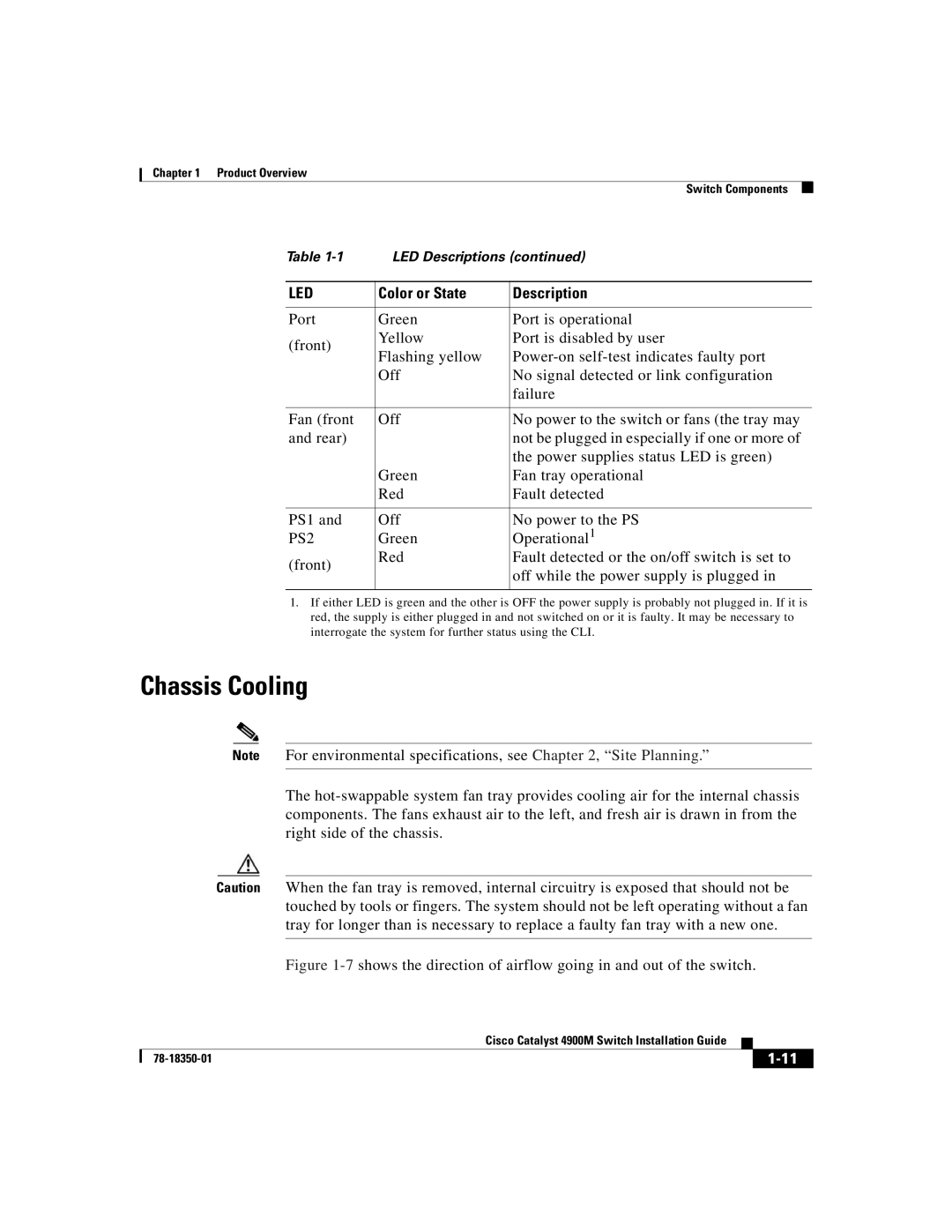 Cisco Systems 4900M manual Chassis Cooling, PS2 