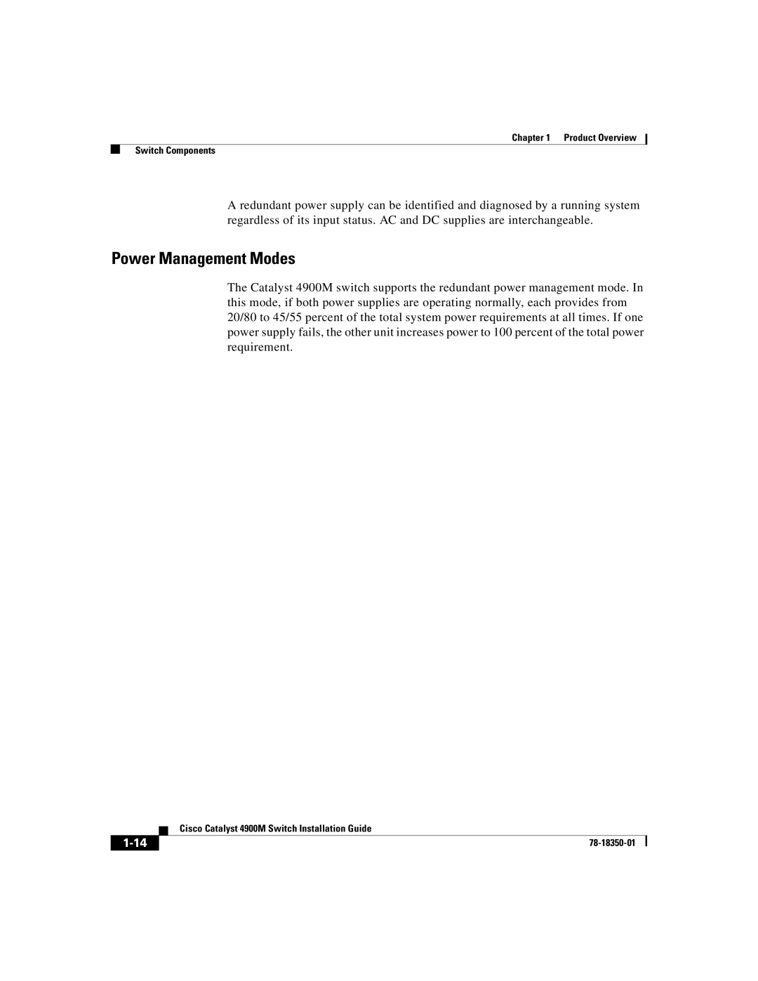 Cisco Systems 4900M manual Power Management Modes 