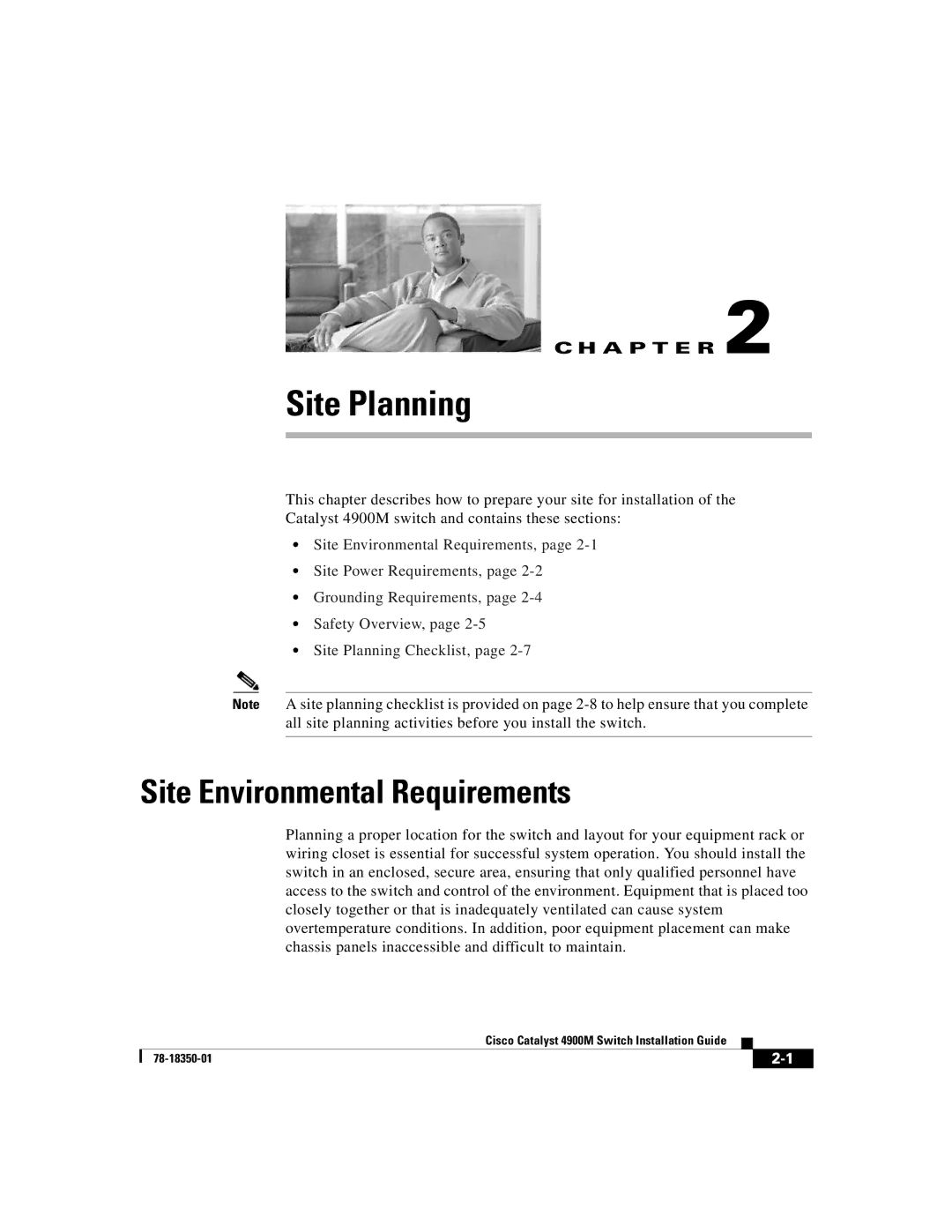 Cisco Systems 4900M manual Site Planning, Site Environmental Requirements 