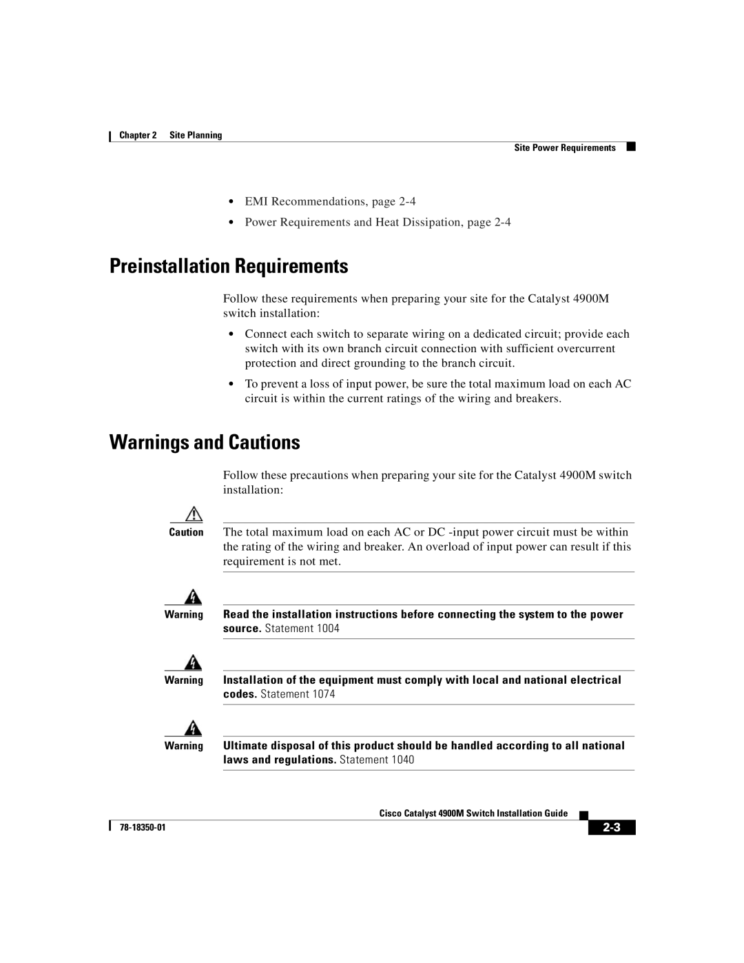 Cisco Systems 4900M manual Preinstallation Requirements 