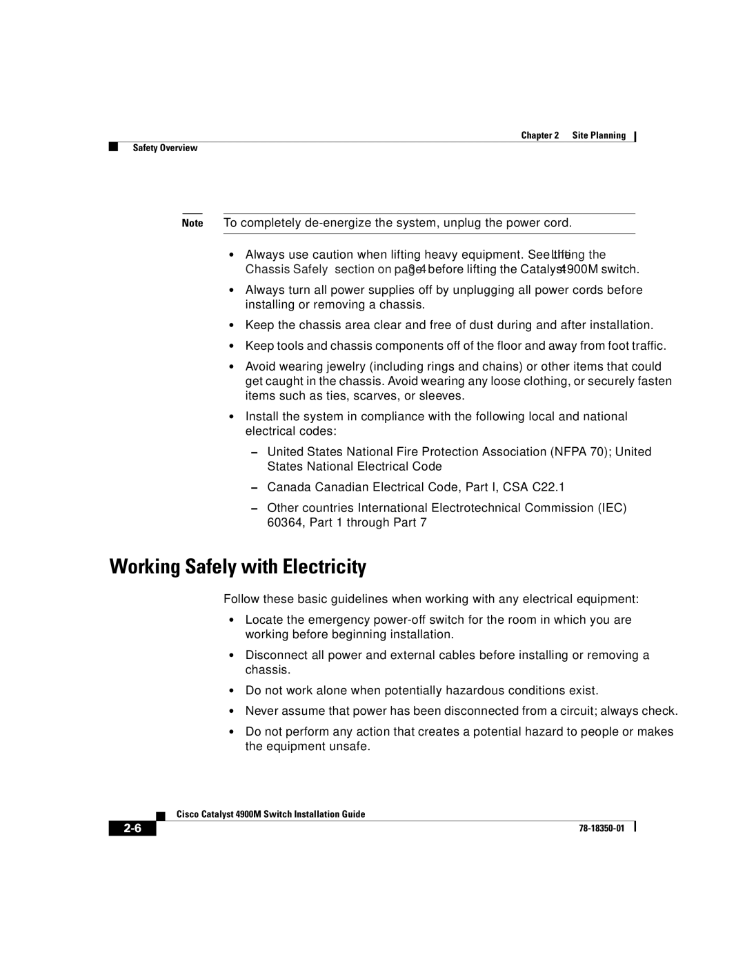 Cisco Systems 4900M manual Working Safely with Electricity 