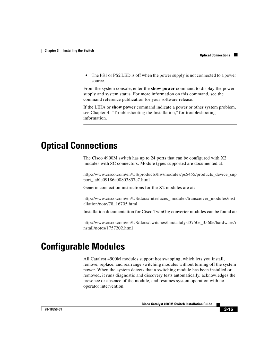 Cisco Systems 4900M manual Optical Connections, Configurable Modules 