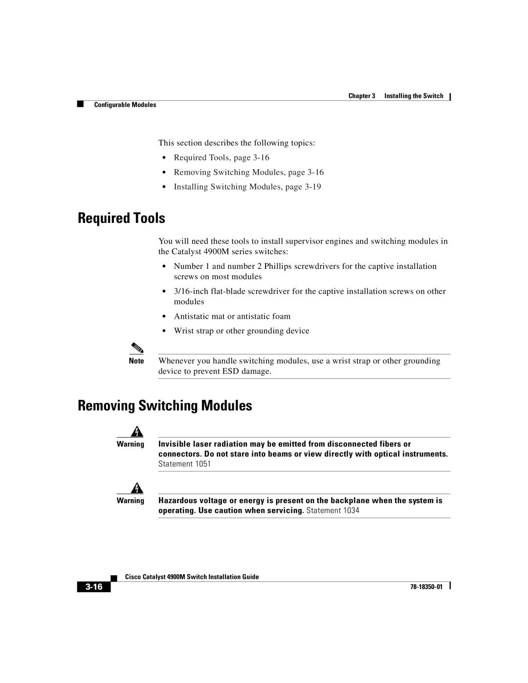 Cisco Systems 4900M manual Required Tools, Removing Switching Modules 