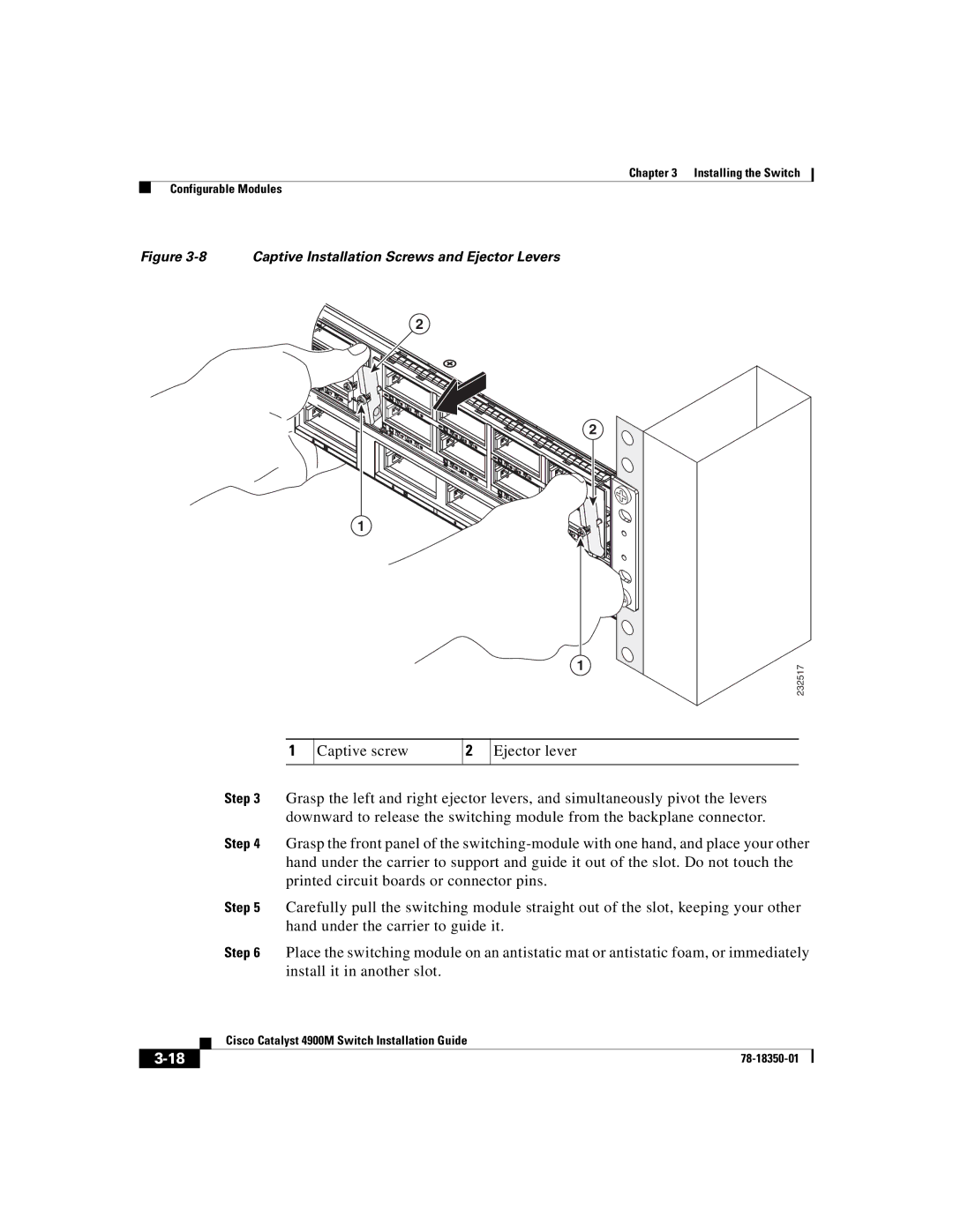 Cisco Systems 4900M manual Captive Installation Screws and Ejector Levers 