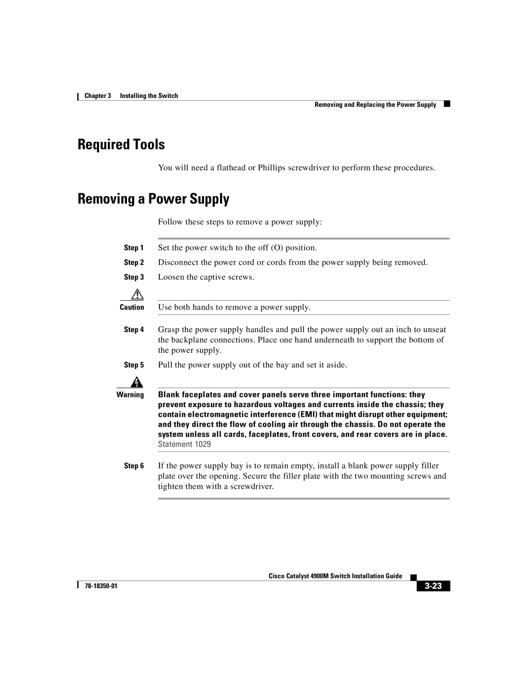 Cisco Systems 4900M manual Required Tools, Removing a Power Supply 