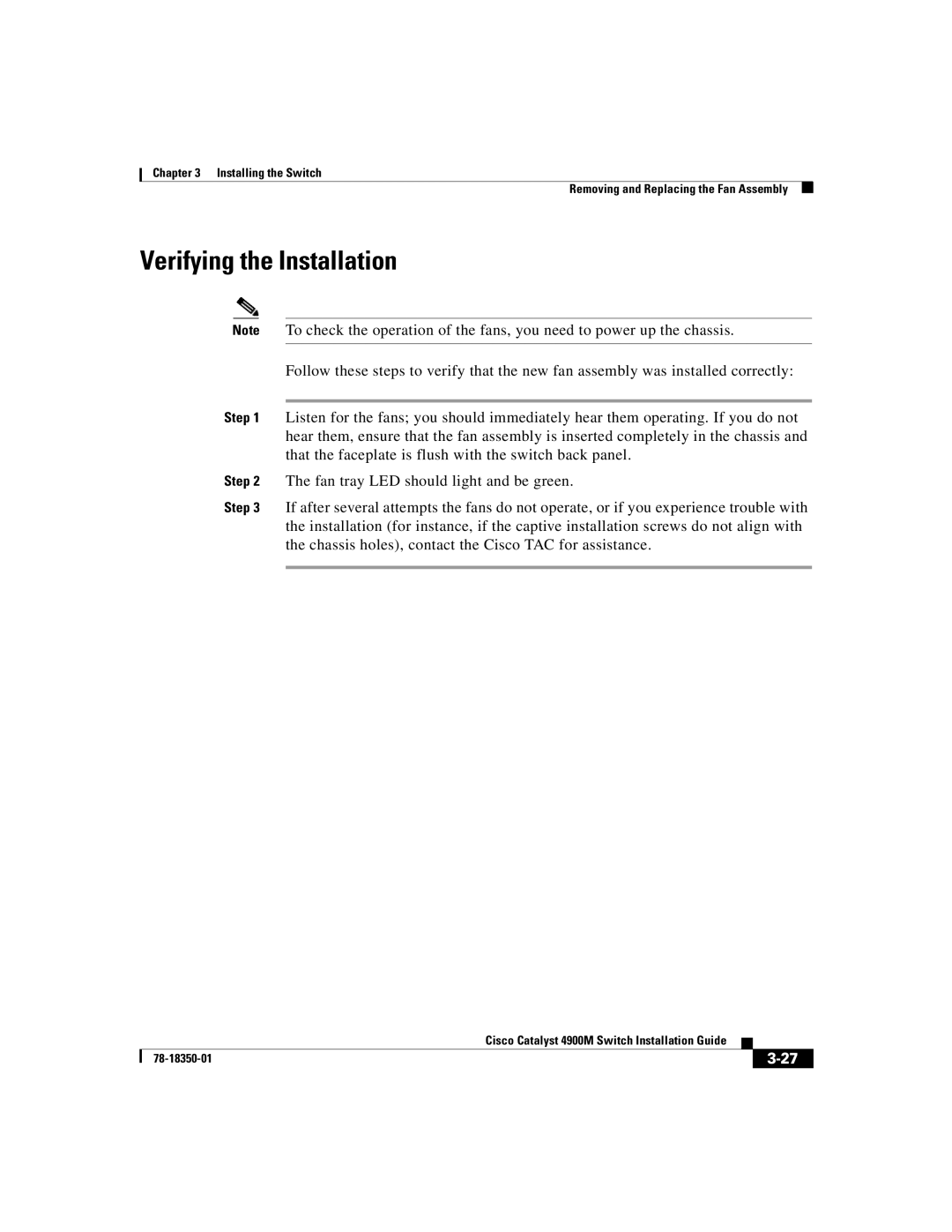 Cisco Systems 4900M manual Verifying the Installation 