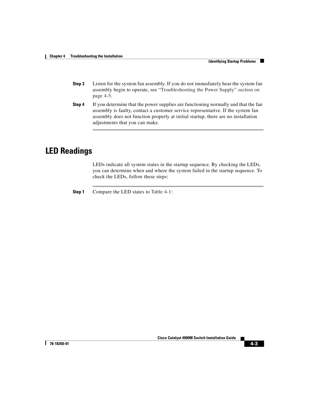 Cisco Systems 4900M manual LED Readings 