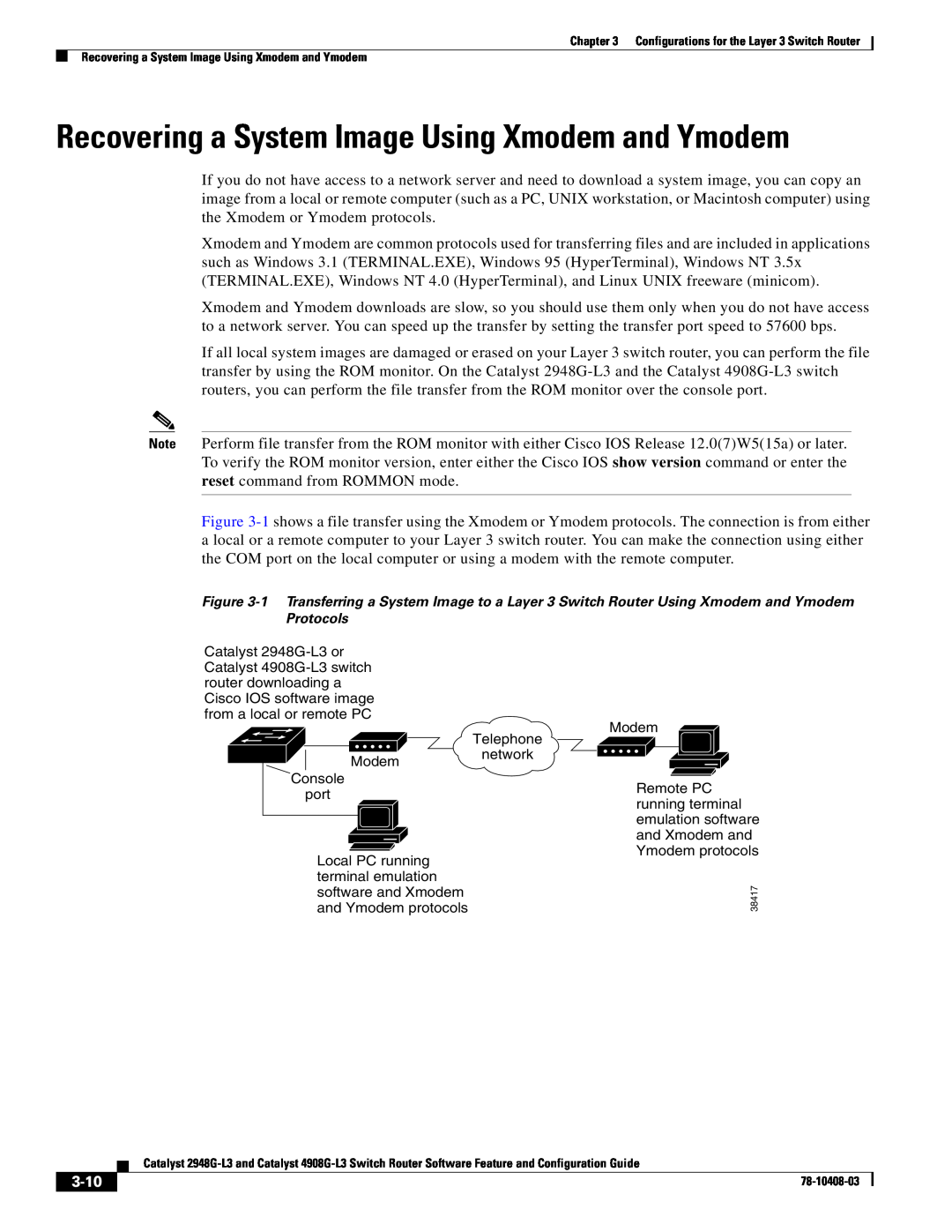 Cisco Systems 4908G-L3, 2948G-L3 manual 3-10, Recovering a System Image Using Xmodem and Ymodem 