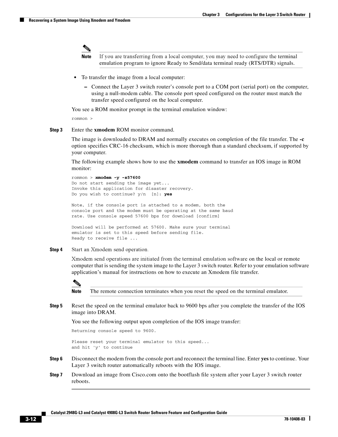 Cisco Systems 4908G-L3, 2948G-L3 manual Xmodem -y -s57600, N yes 