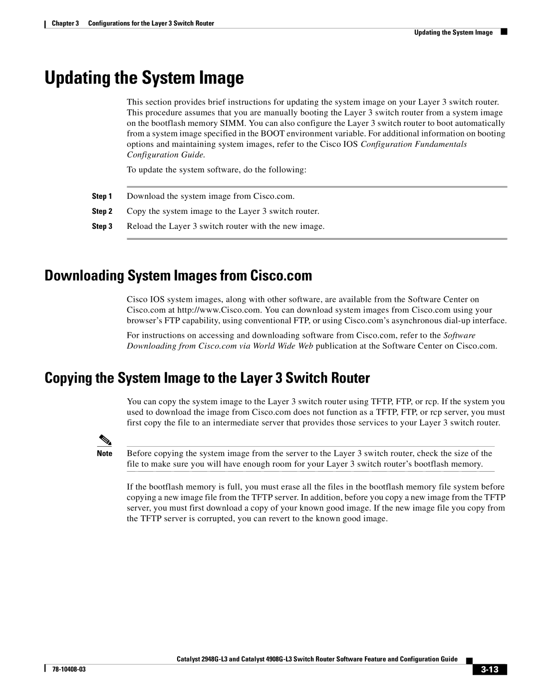 Cisco Systems 2948G-L3, 4908G-L3 manual Updating the System Image 