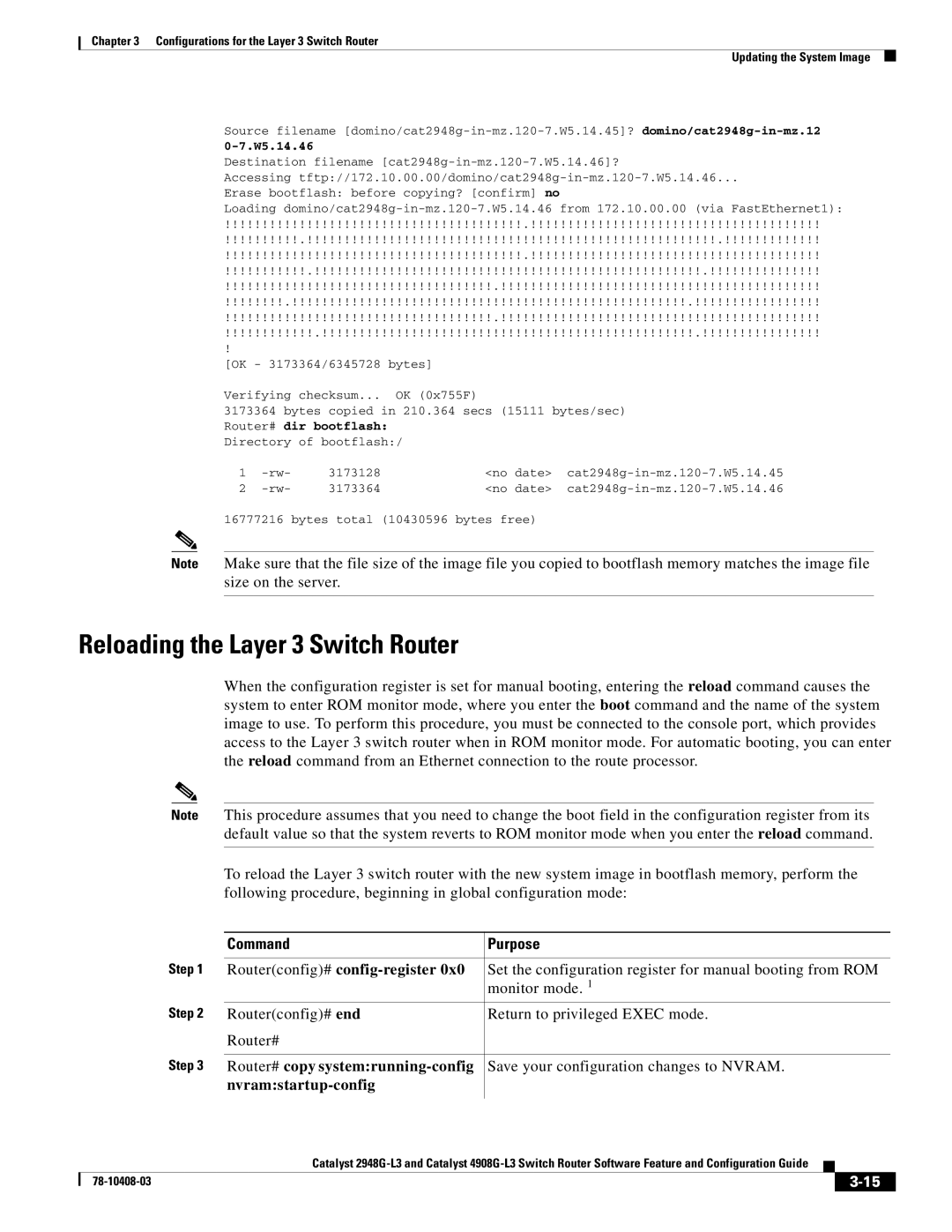 Cisco Systems 2948G-L3, 4908G-L3 Reloading the Layer 3 Switch Router, Routerconfig# config-register, Nvramstartup-config 