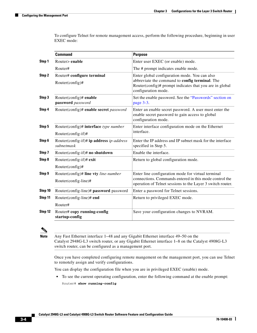 Cisco Systems 4908G-L3 manual Router# configure terminal, Password password, Router# copy running-config, Startup-config 