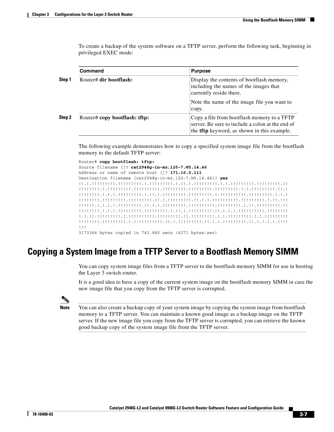 Cisco Systems 2948G-L3, 4908G-L3 manual Router# dir bootflash, Router# copy bootflash tftp 