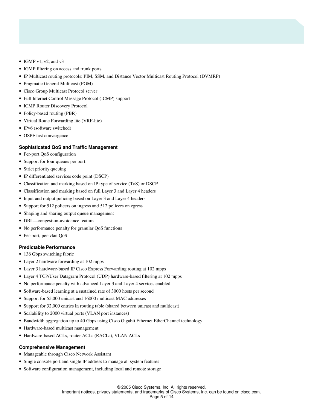 Cisco Systems 4948 manual Sophisticated QoS and Traffic Management, Predictable Performance 