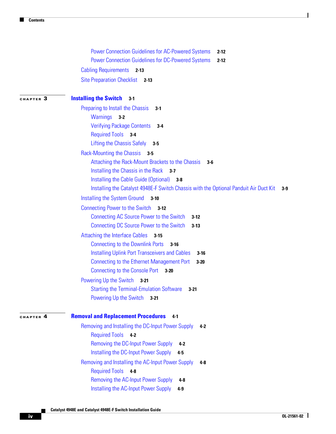 Cisco Systems 4948E-F manual Installing the Switch 